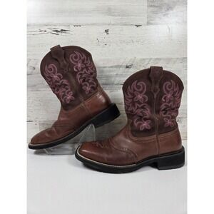 Ariat Fatbaby Western Boots Women 8.5B Brown Pink Leather Suede 10005913